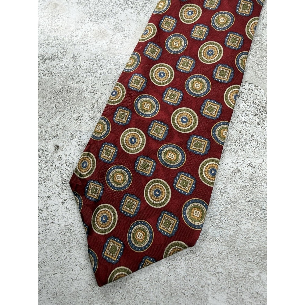The DeSantis Collection Tie Mens One Size Red 100% Silk Pointed Geometric Italy